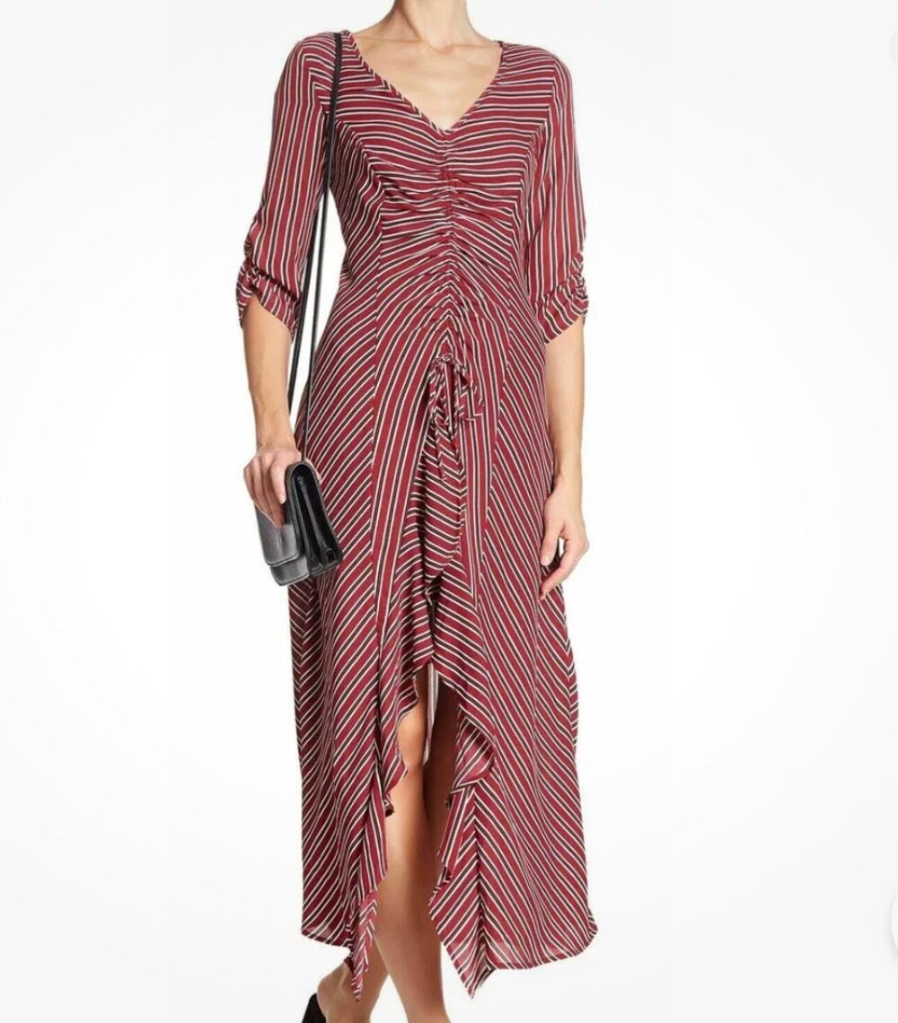 Spirit Of Grace Striped Drawstring Midi Dress Size S Small NWT Red Cream